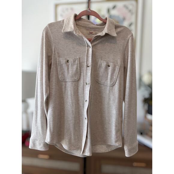 Faherty Legend™ Pockets Sweater Button Front Shirt Off White Womens Size Small - Picture 8 of 11